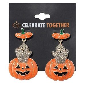 Pumpkin and Ghost Halloween Drop Earrings New